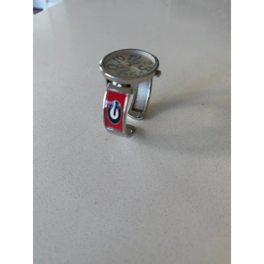 Georgia Bulldogs NCAA Logo Silver Tone Adjustable Ring Watch Red Black G Logo